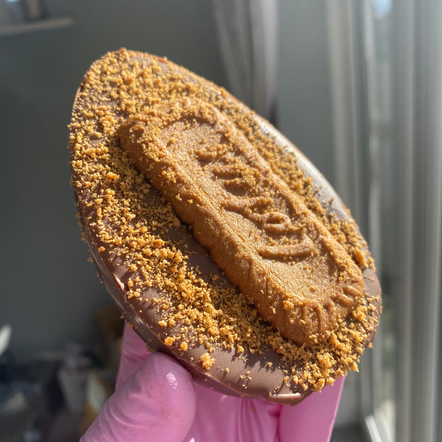 Biscoff filled chocolate egg